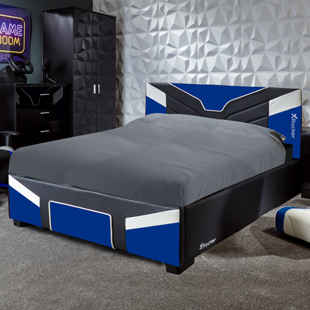 Gaming Bed in a box by X Rocker cerberus MK11 blue edition with a stylish ergonomic headboard and durable and durable construction