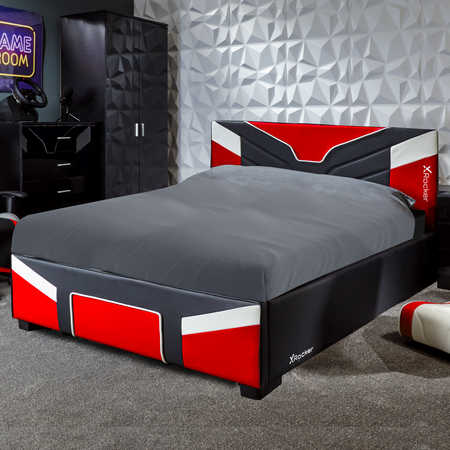 Gaming Bed in a Box by X Rocker Cerberus MK11 red edition with a stylish ergonomic headboard and durable construction.