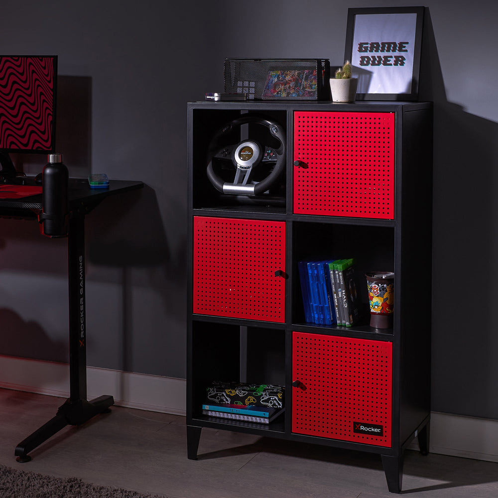 Mesh-Tek Tall 6 Cube Storage Unit - Black / Red