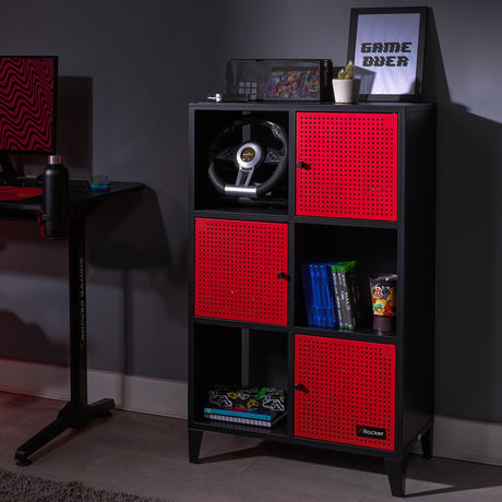 Mesh-Tek Tall 6 Cube Storage Unit - Black / Red