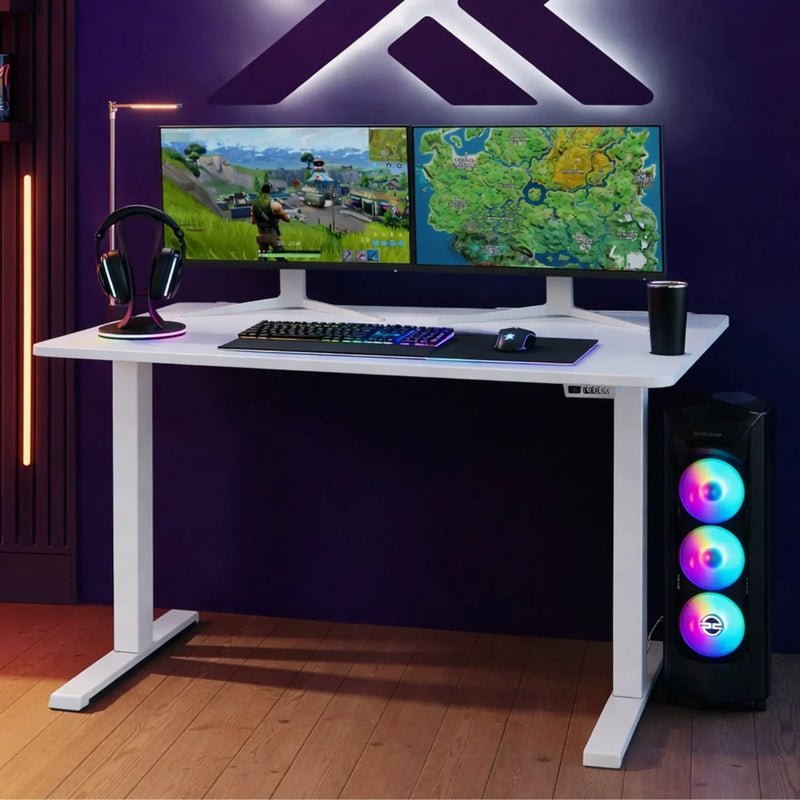 Modern white height adjustable desk with electric lift system