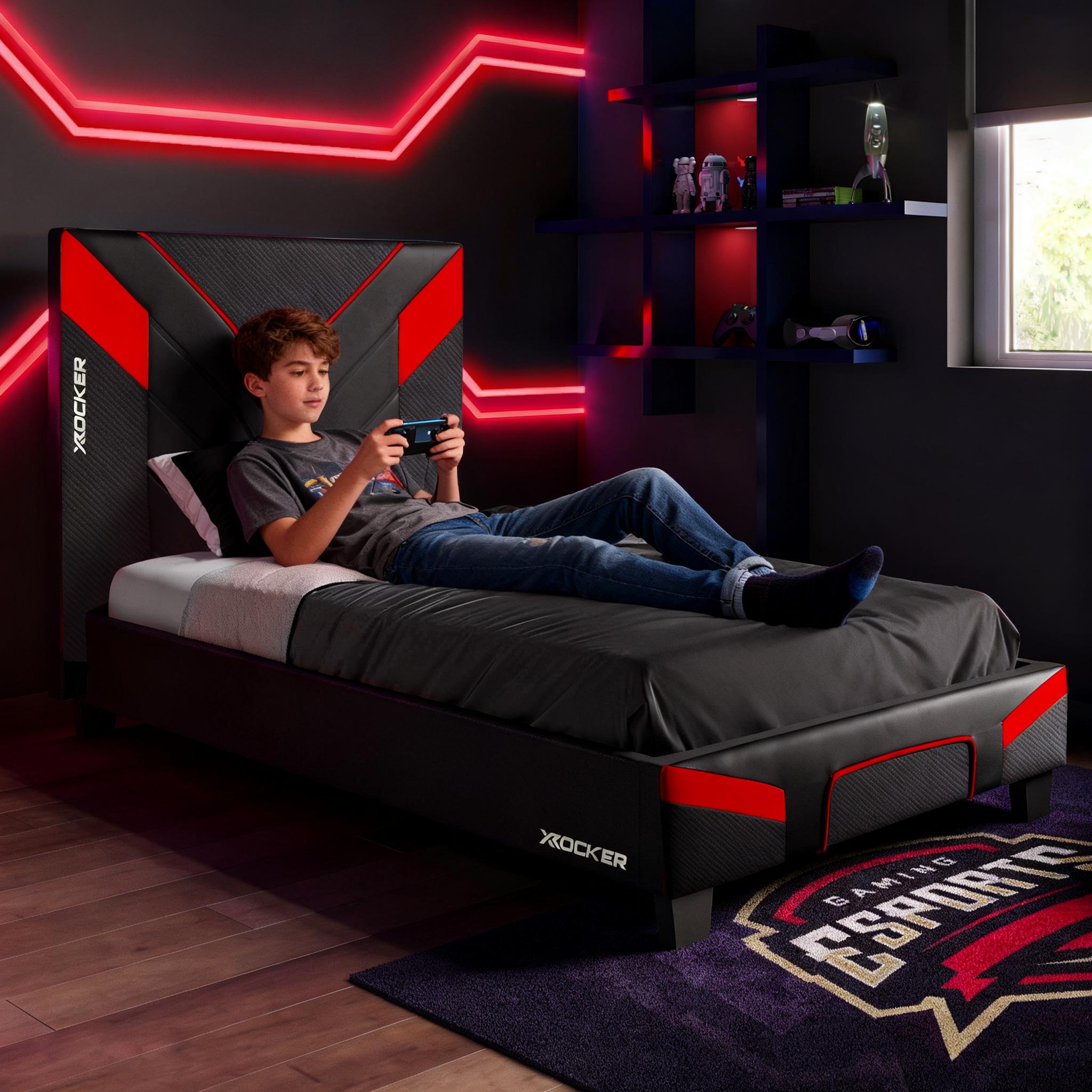 X Rocker gaming beds featuring ergonomic designs, built-in storage, RGB lighting, and TV mounts for the ultimate gaming setup. Perfect for gamers looking to maximize comfort and functionality.