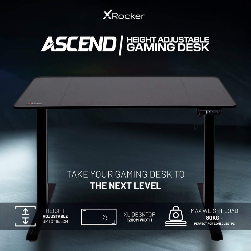 Ascend Height Adjustable Gaming Desk - Black