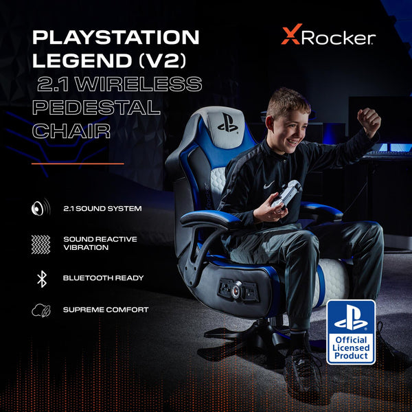 Officially Licensed Playstation™ Legend 2.1 Audio Console Gaming Chair - White / Blue
