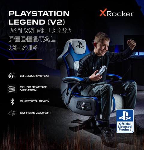 Officially Licensed Playstation™ Legend 2.1 Audio Console Gaming Chair - White / Blue