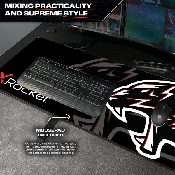 Panther XL 155cm Reversible Corner Gaming Desk with Mousepad - Carbon Black