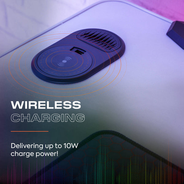 Carbon-Tek 120cm LED Gaming Desk with Wireless Charging - White RGB