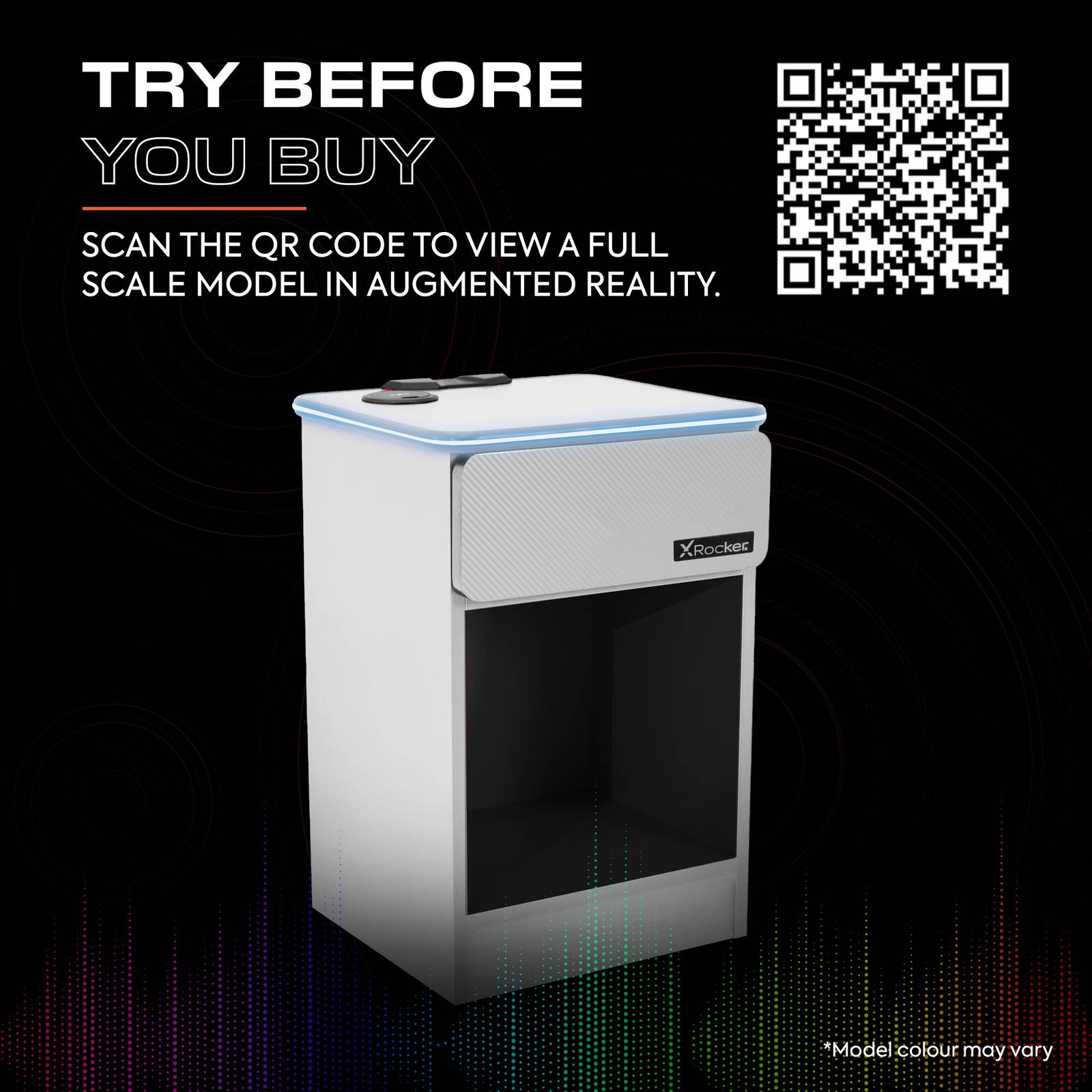 Carbon-Tek LED Bedside Side Table with Wireless Charging and Drawer - White RGB