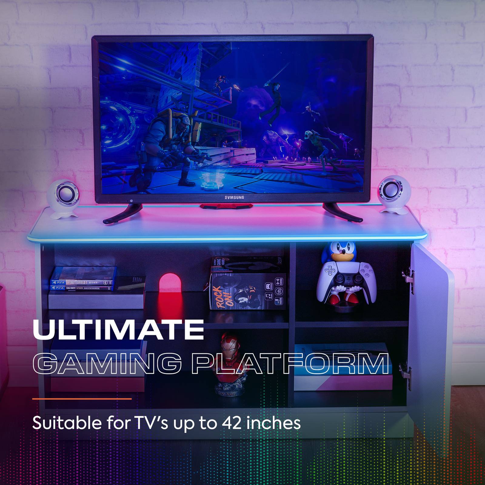 Carbon-Tek LED TV Media Unit - White RGB