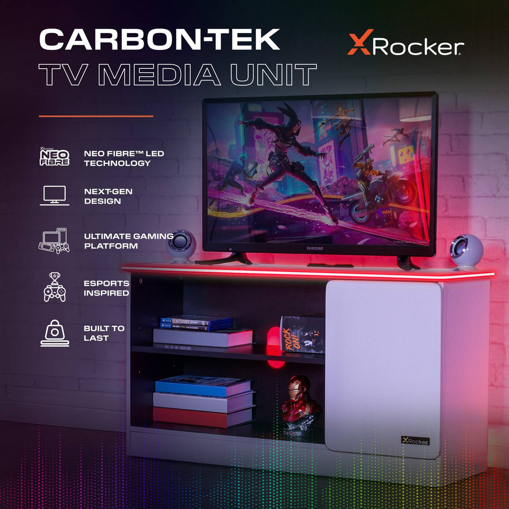 X Rocker Unit Gaming Furniture | X Rocker Carbon-Tek TV Unit with Lights - White
