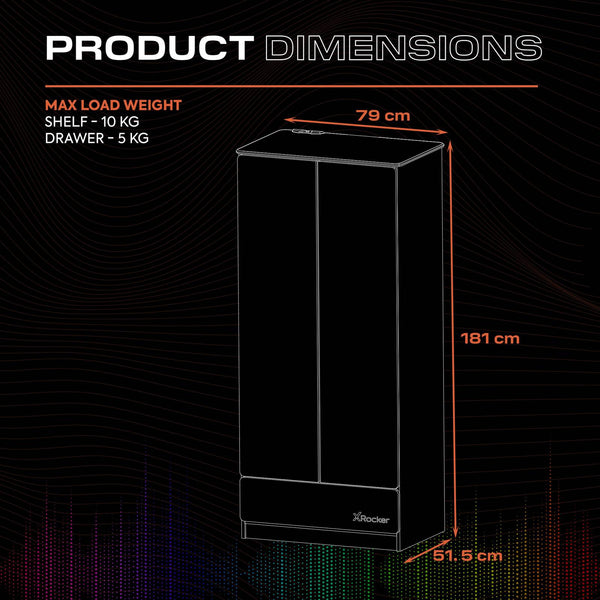 Carbon-Tek LED 2-Door Wardrobe with Drawer - White RGB