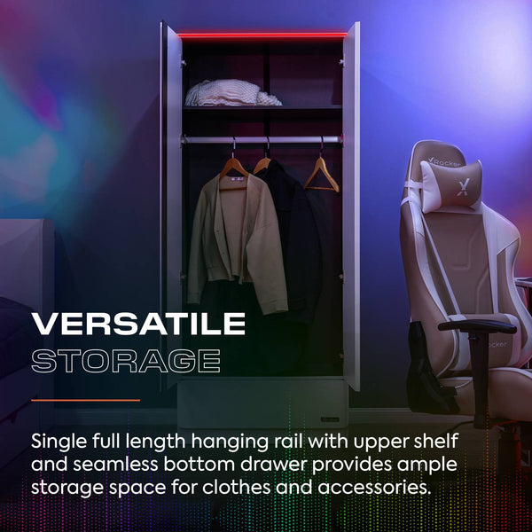 Carbon-Tek LED 2-Door Wardrobe with Drawer - White RGB