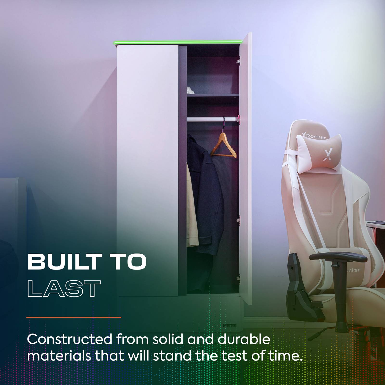 Carbon-Tek LED 2-Door Wardrobe with Drawer - White RGB