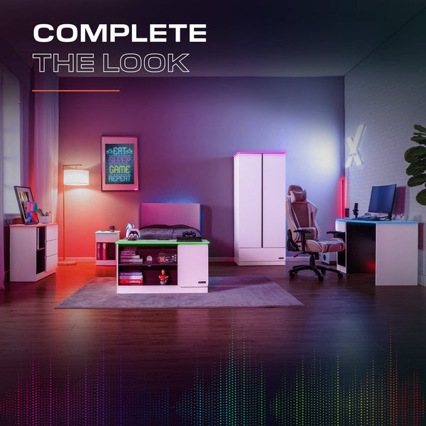 Carbon-Tek LED 2-Door Wardrobe with Drawer - White RGB