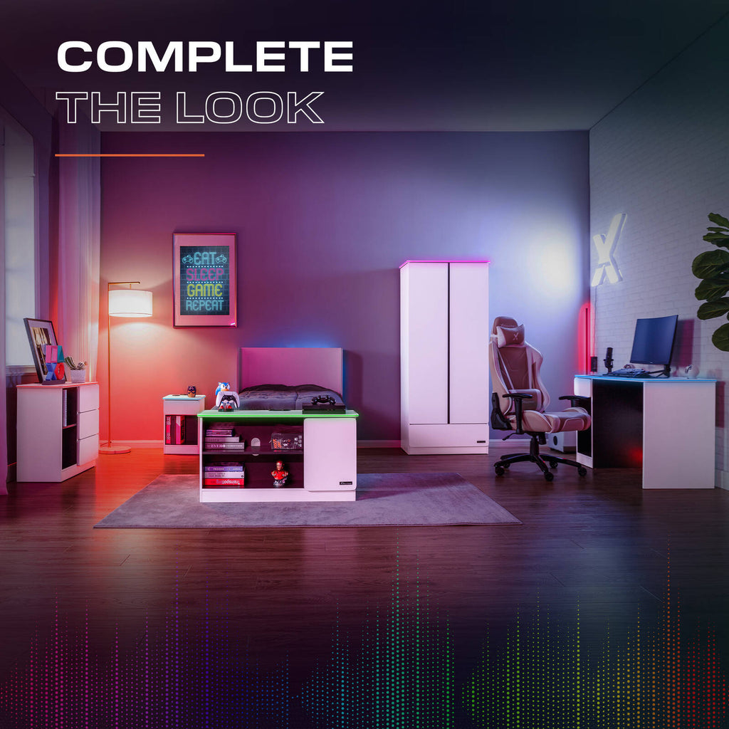 Carbon-Tek LED 2-Door Wardrobe with Drawer - White RGB