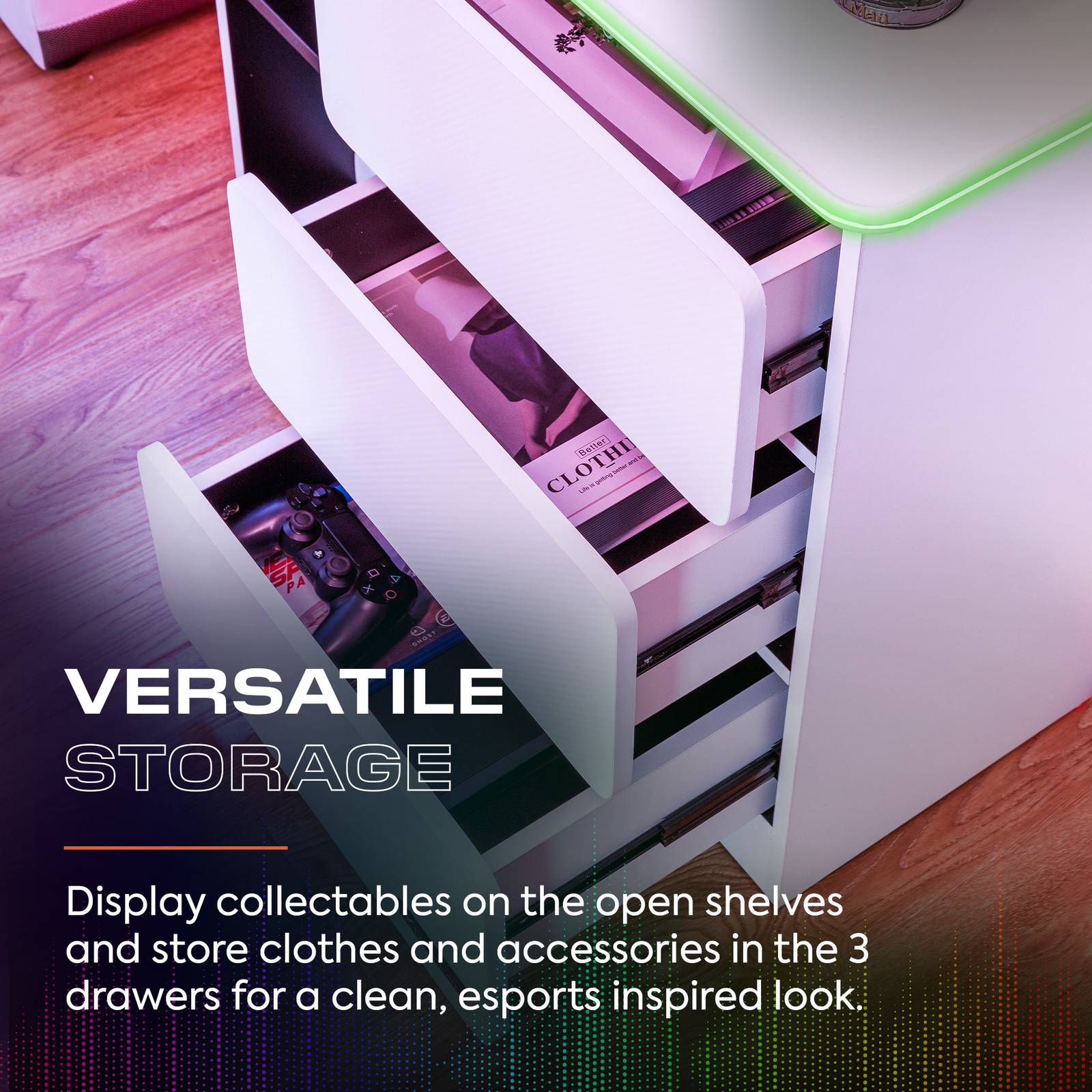 Carbon-Tek LED Chest of 3 Drawers - White RGB