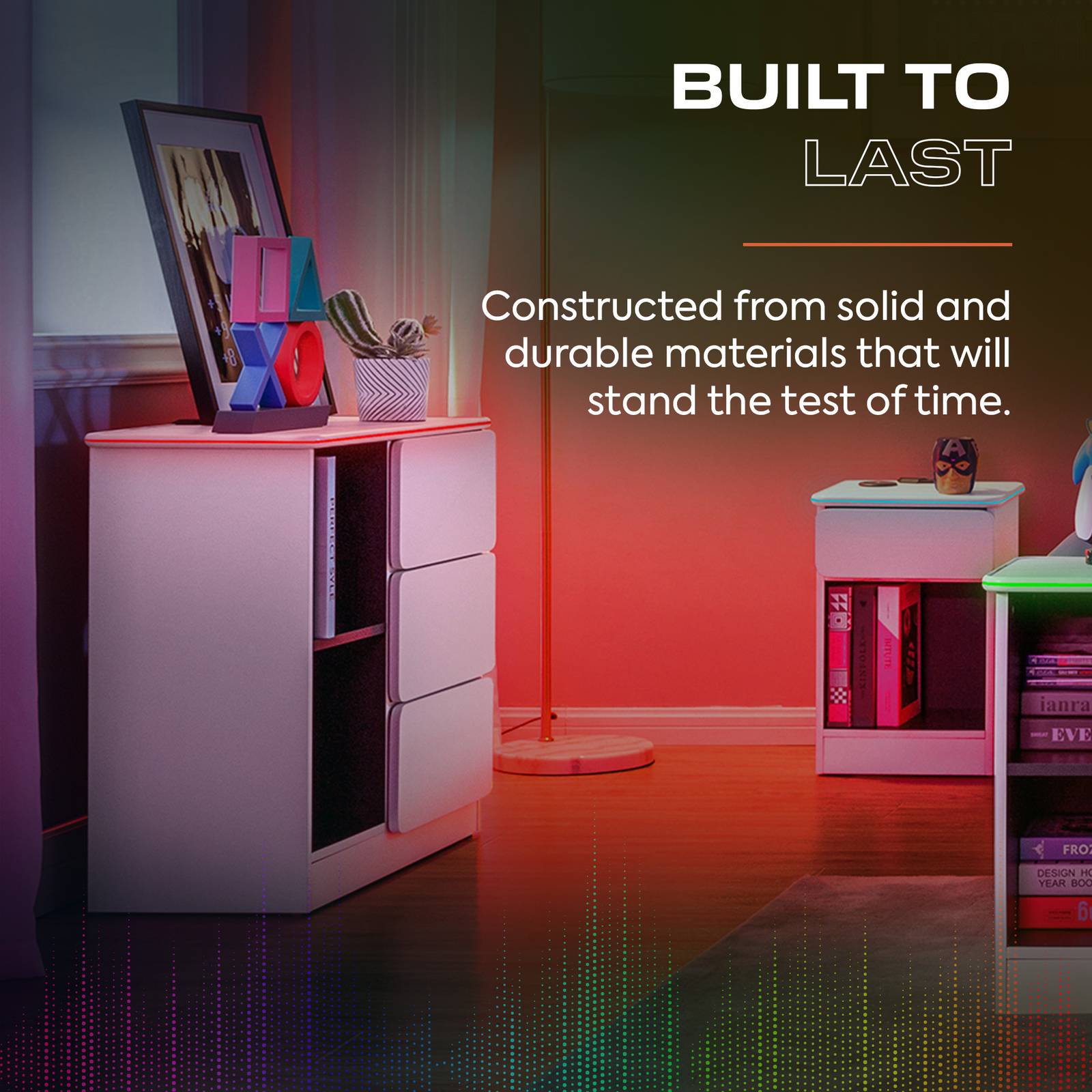 Carbon-Tek LED Chest of 3 Drawers - White RGB