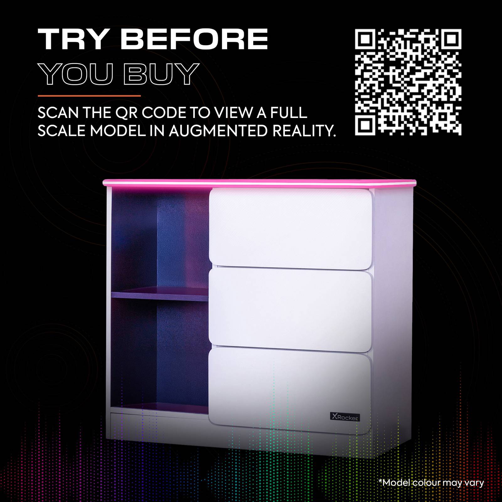 Carbon-Tek LED Chest of 3 Drawers - White RGB