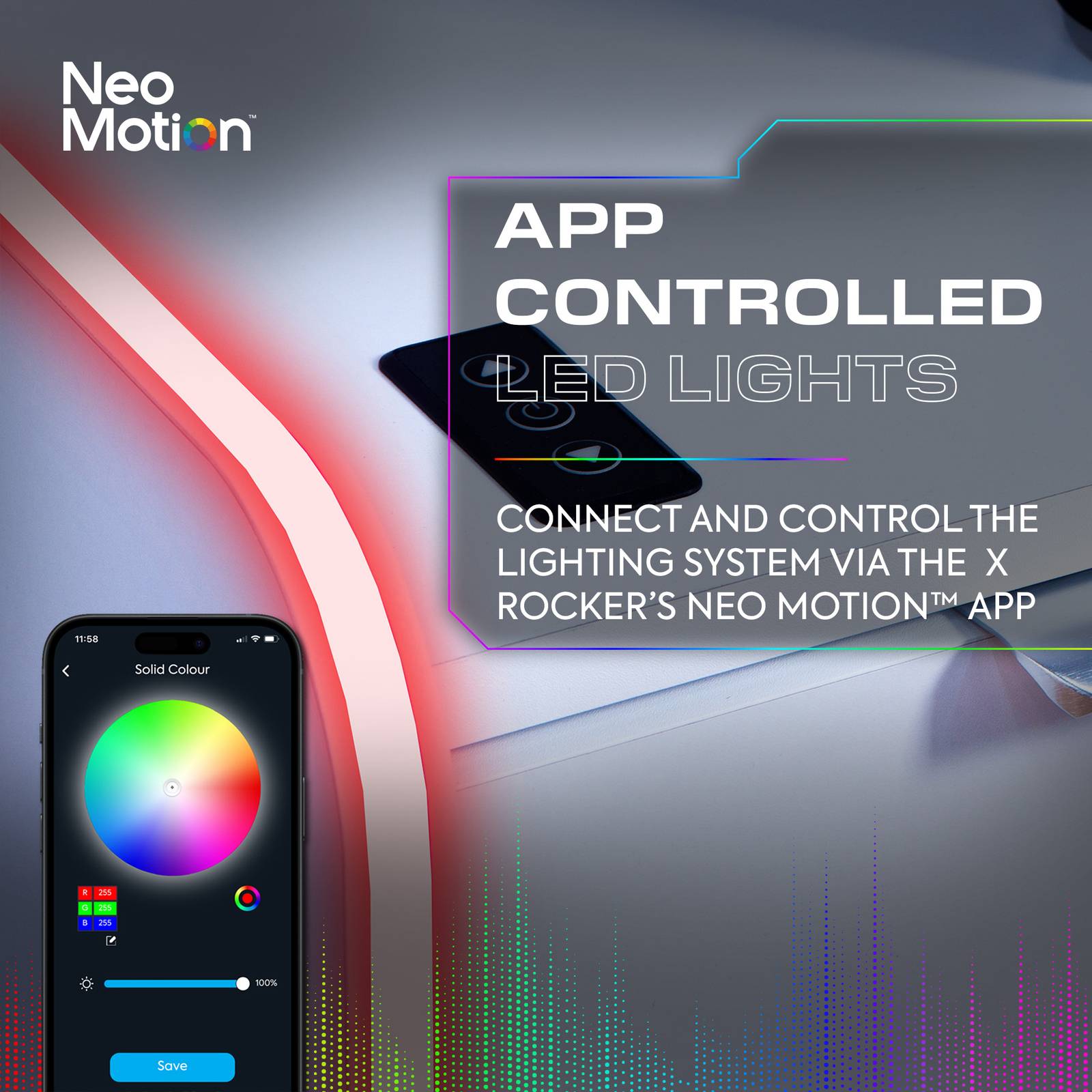 Electra LED Bedside Side Table with Wireless Charging - White RGB