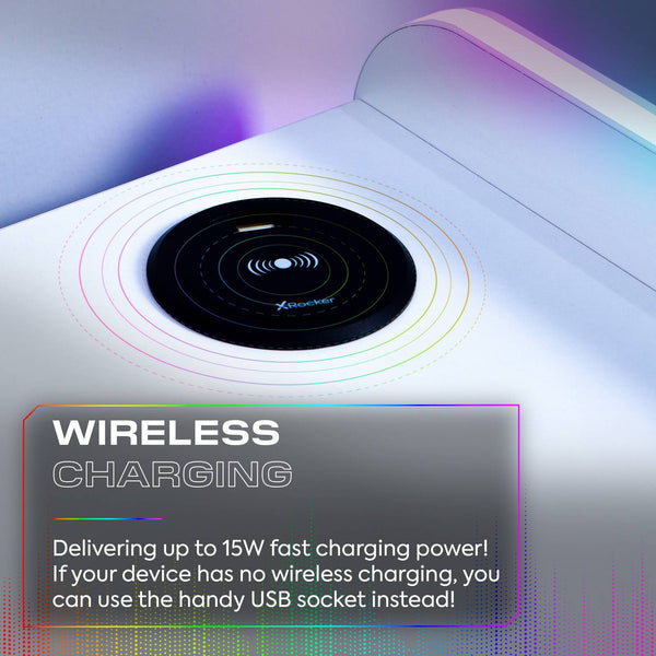 Electra LED Bedside Side Table with Wireless Charging - White RGB