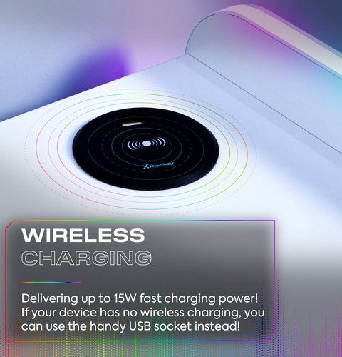 Electra LED Bedside Side Table with Wireless Charging - White RGB