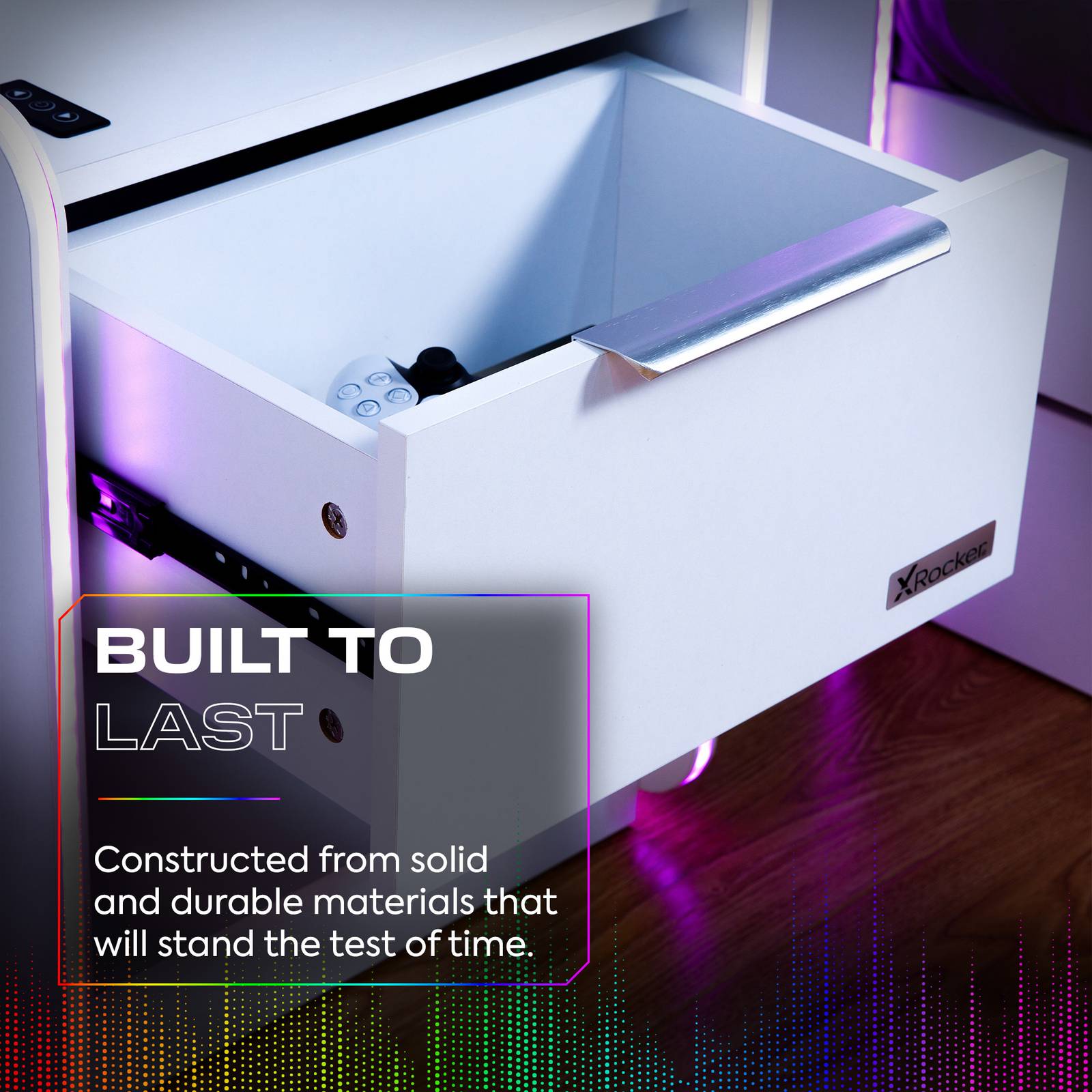 Electra LED Bedside Side Table with Wireless Charging - White RGB