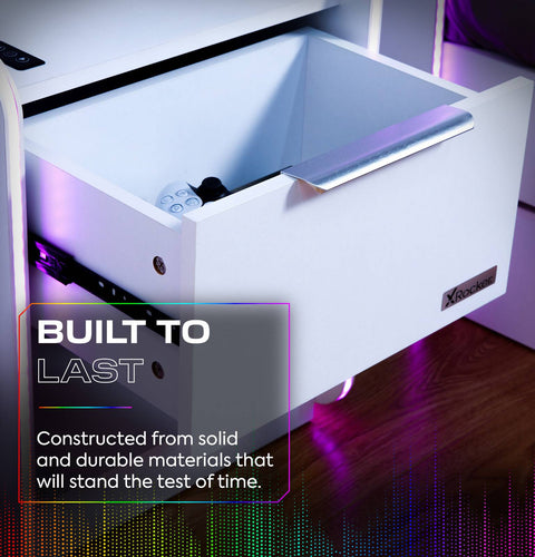 Electra LED Bedside Side Table with Wireless Charging - White RGB