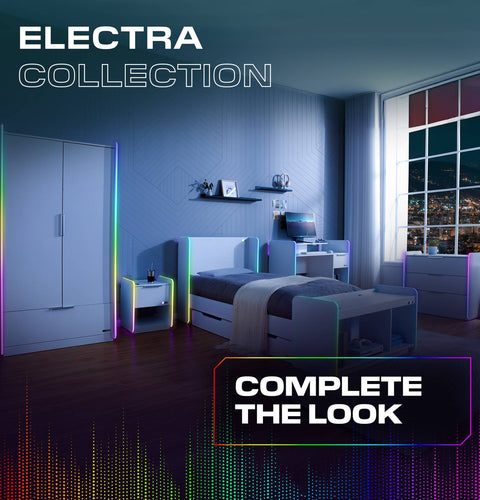 Electra LED Bedside Side Table with Wireless Charging - White RGB