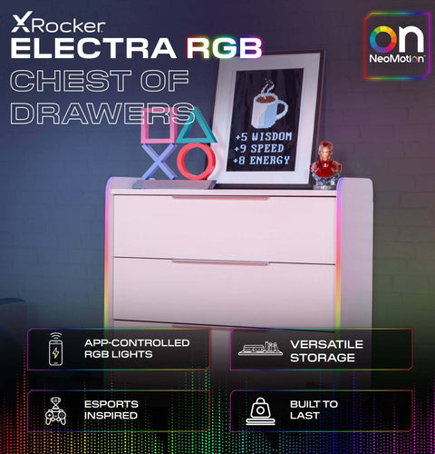 Electra Chest of 3 Drawers with Neo Motion SYNC™ App Controlled LED Lights - White