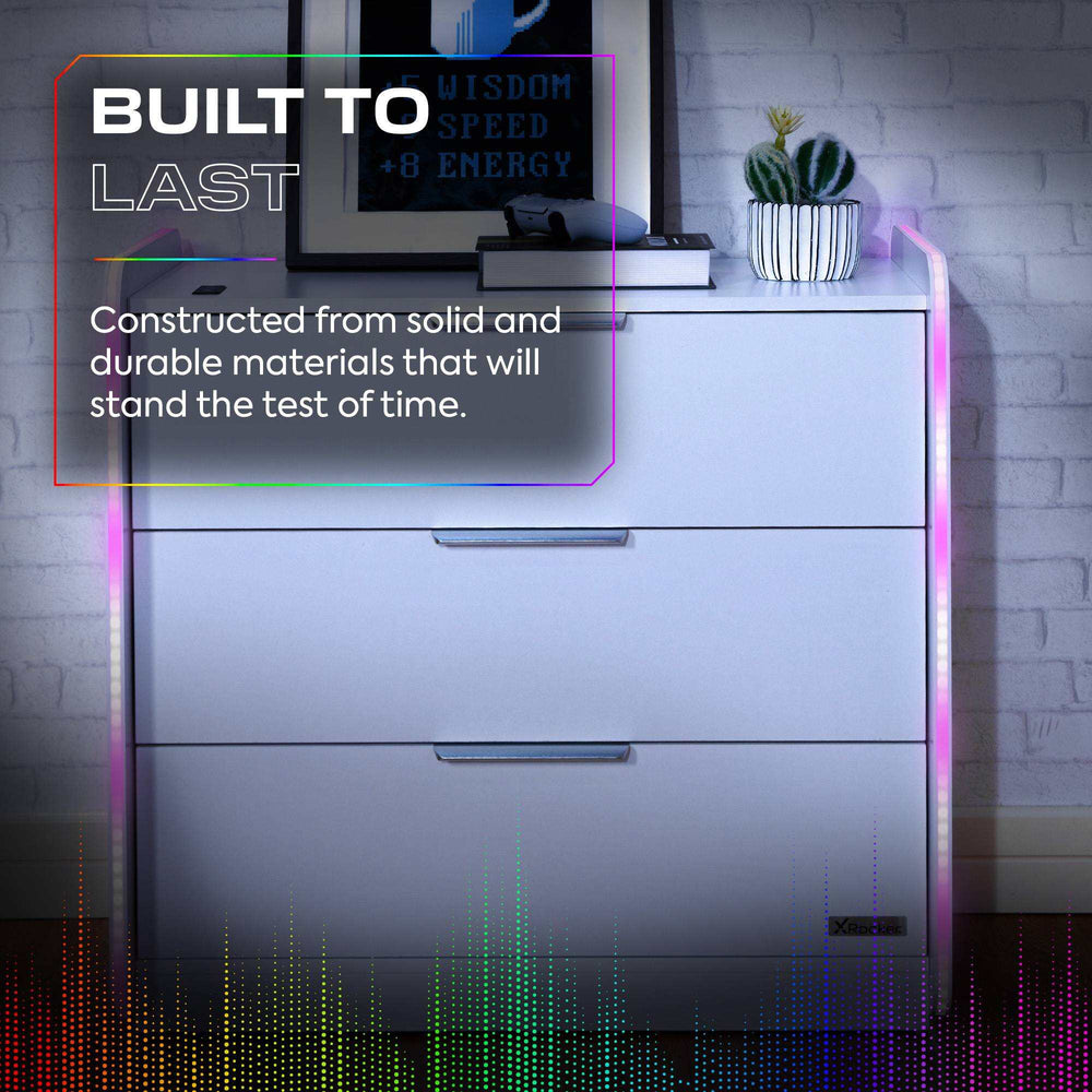 Electra Chest of 3 Drawers with Neo Motion SYNC™ App Controlled LED Lights - White