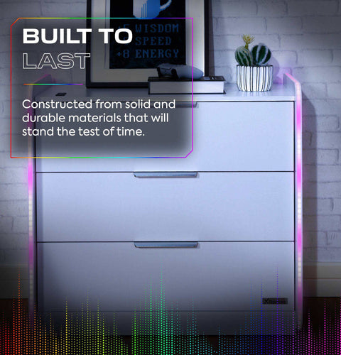 Electra Chest of 3 Drawers with Neo Motion SYNC™ App Controlled LED Lights - White