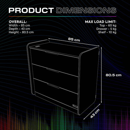 Electra Chest of 3 Drawers with Neo Motion SYNC™ App Controlled LED Lights - White