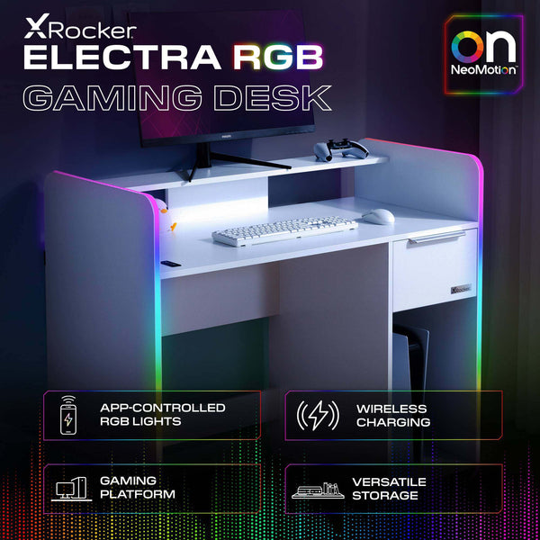 Electra 110cm RGB Gaming Desk with Wireless Charging - White