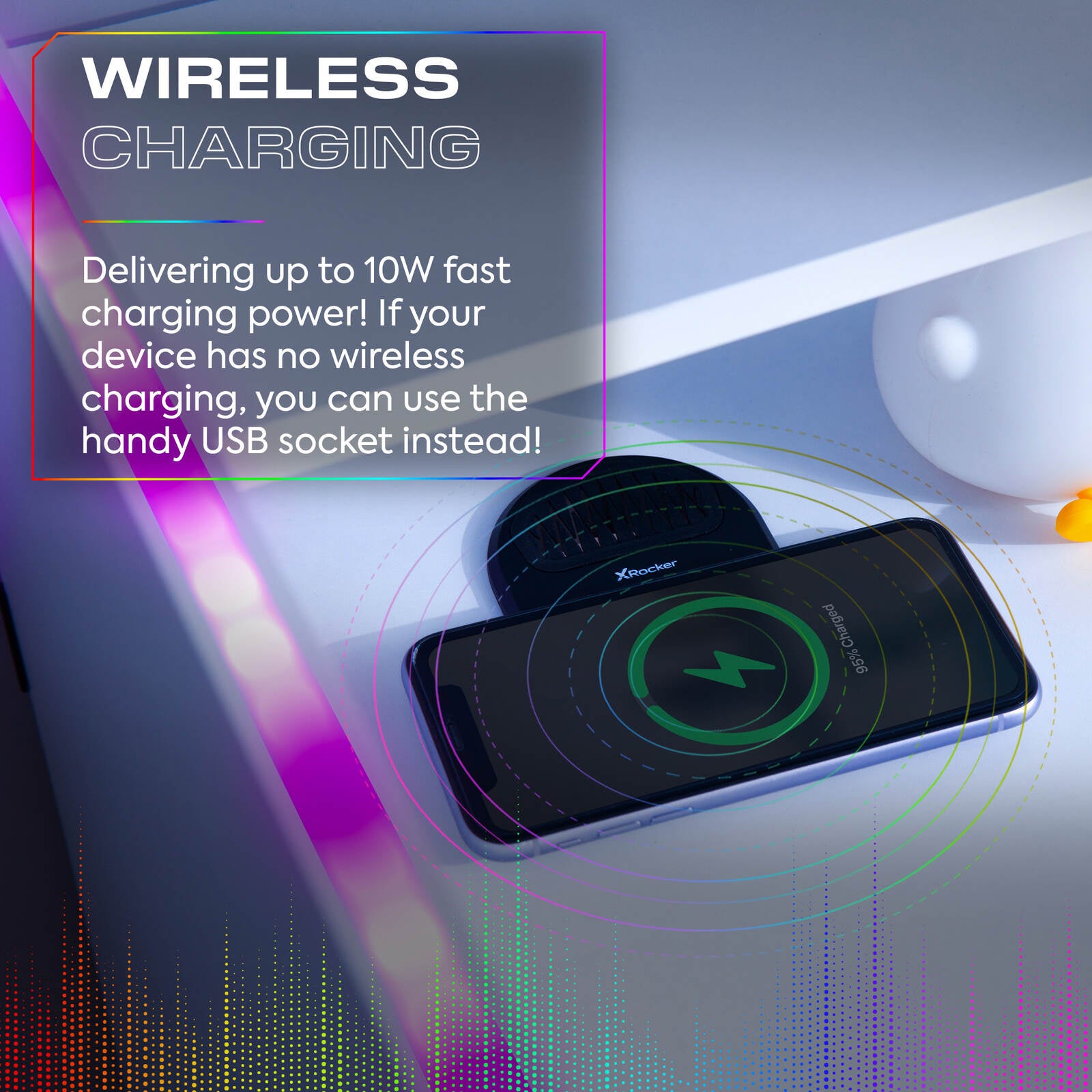 Electra 110cm RGB Gaming Desk with Wireless Charging - White