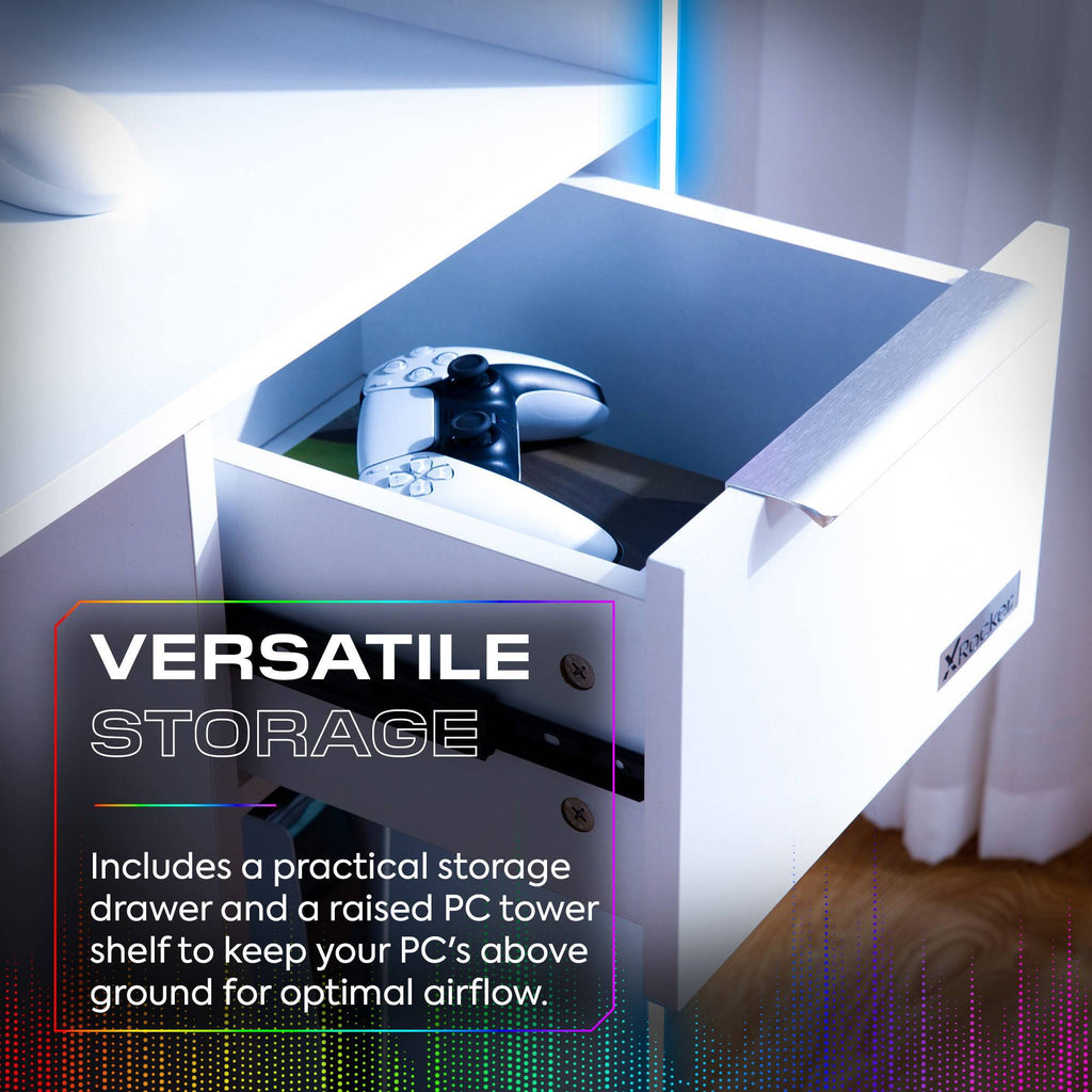 Electra 110cm RGB Gaming Desk with Wireless Charging - White