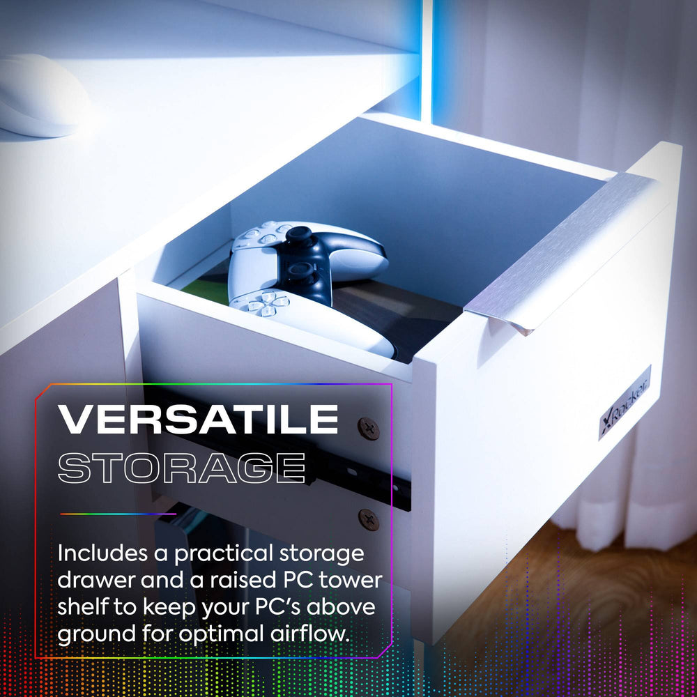 Gaming Desks | X Rocker Electra RGB Gaming Desk with Charging - White