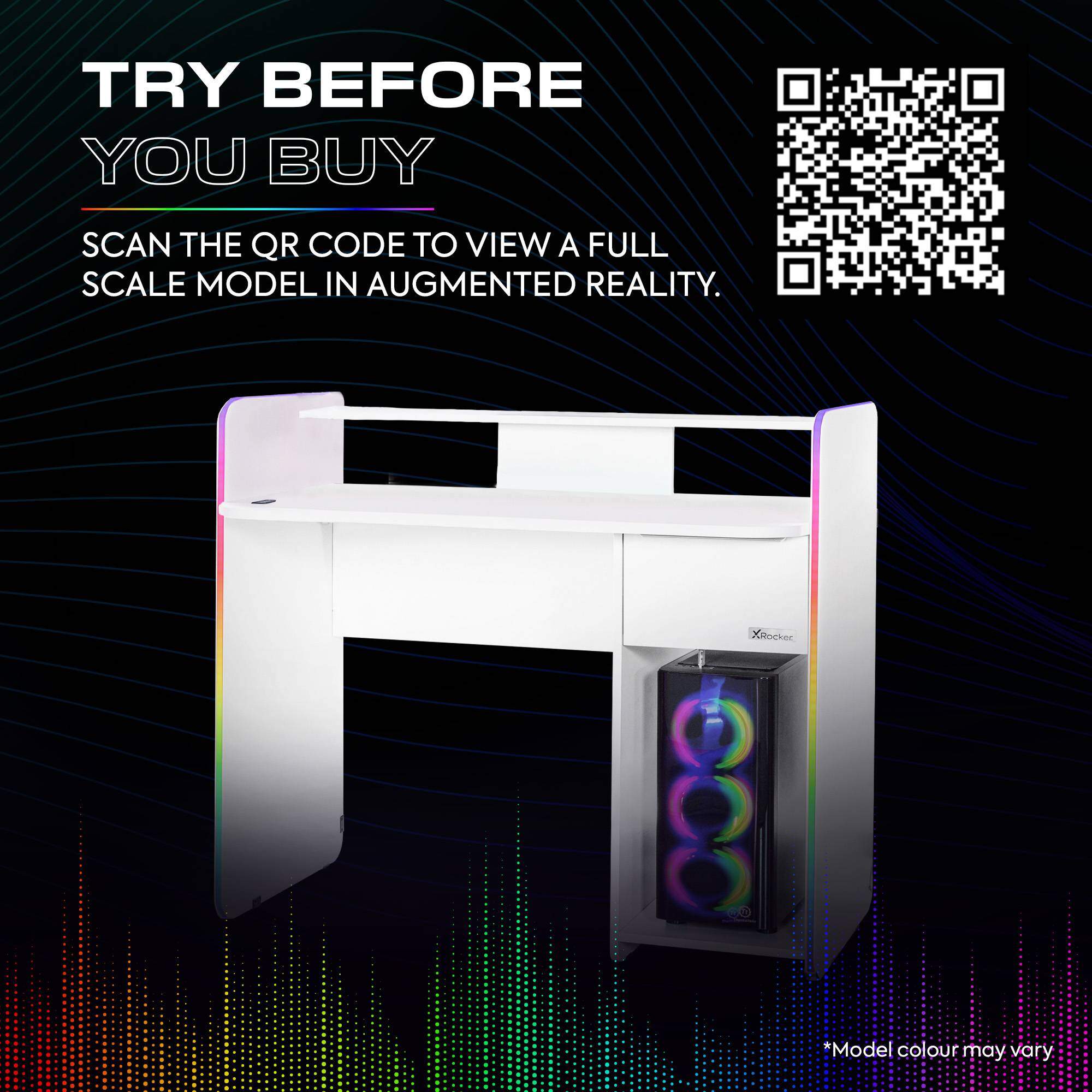 Electra 110cm RGB Gaming Desk with Wireless Charging - White