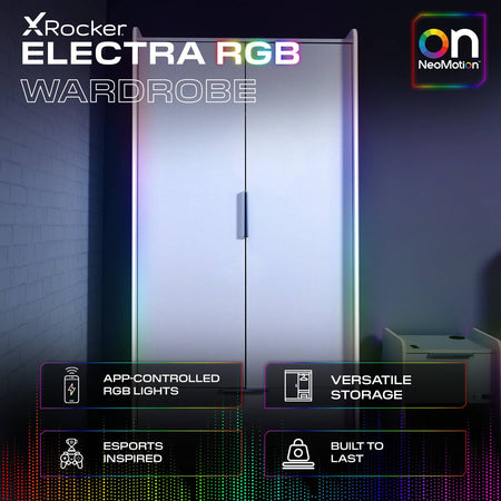 Electra 2 Door Wardrobe with Drawer and Neo Motion SYNC™ App Controlled LED Lights - White