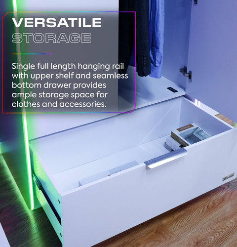 Electra 2 Door Wardrobe with Drawer and Neo Motion SYNC™ App Controlled LED Lights - White