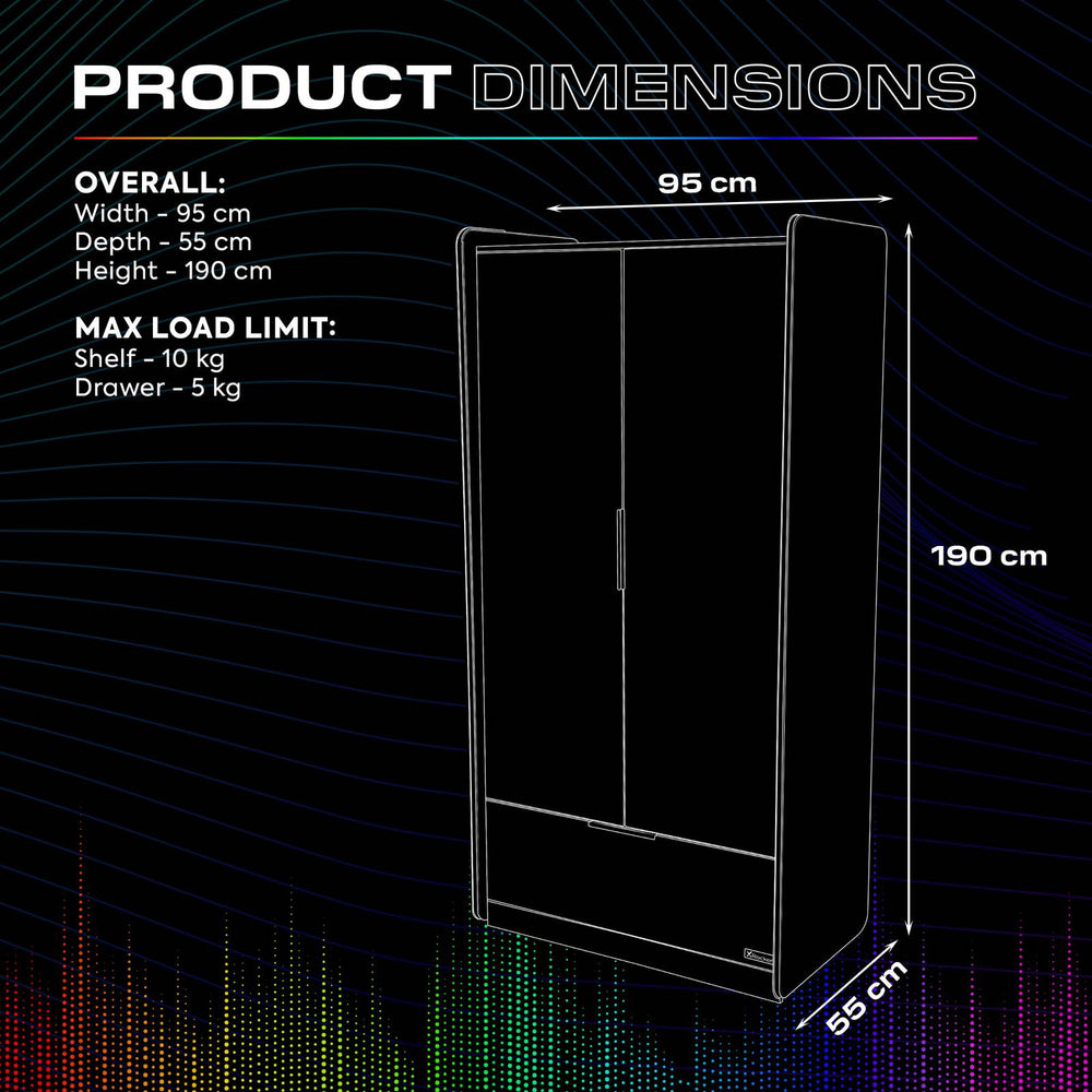 Electra 2 Door Wardrobe with Drawer and Neo Motion SYNC™ App Controlled LED Lights - White