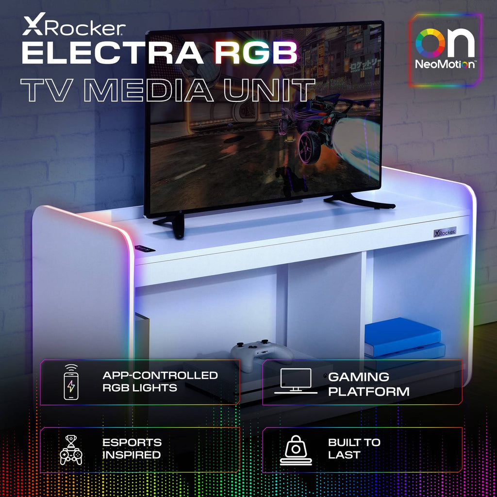 X Rocker Multimedia Unit Electra TV Unit with LED Lights - White | X Rocker UK