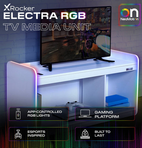 Electra TV Media Unit with Neo Motion SYNC™ App Controlled LED Lights - White