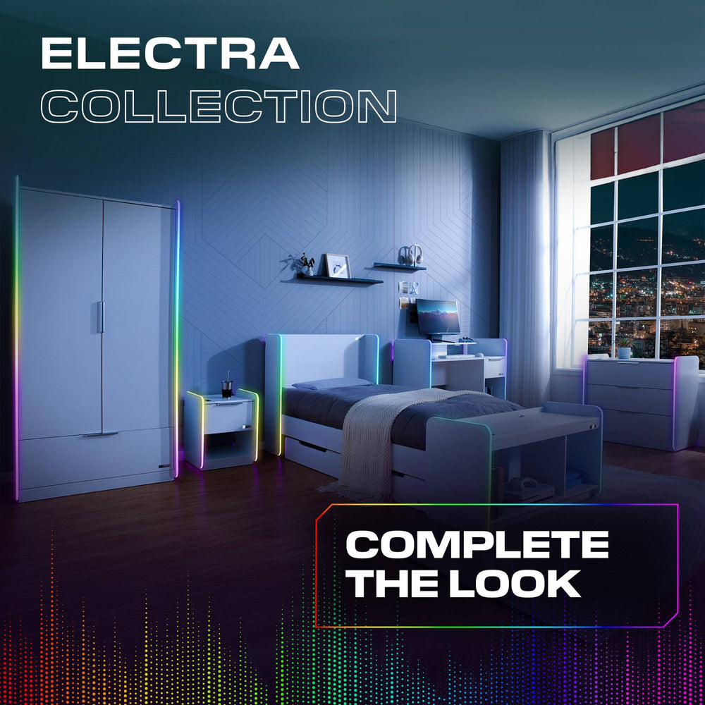 Electra RGB Single Gaming Bed with Storage and Neo Motion SYNC™ App Controlled LED Lights - White