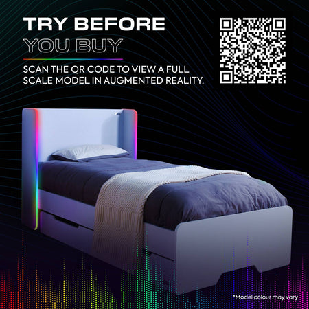 Electra RGB Single Gaming Bed with Storage and Neo Motion SYNC™ App Controlled LED Lights - White