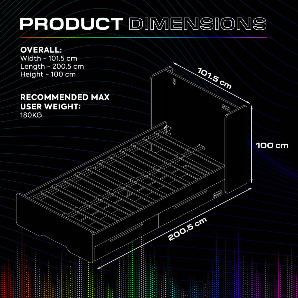 Electra LED Single Gaming Bed with Drawers - White RGB