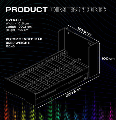 Electra LED Single Gaming Bed with Drawers - White RGB