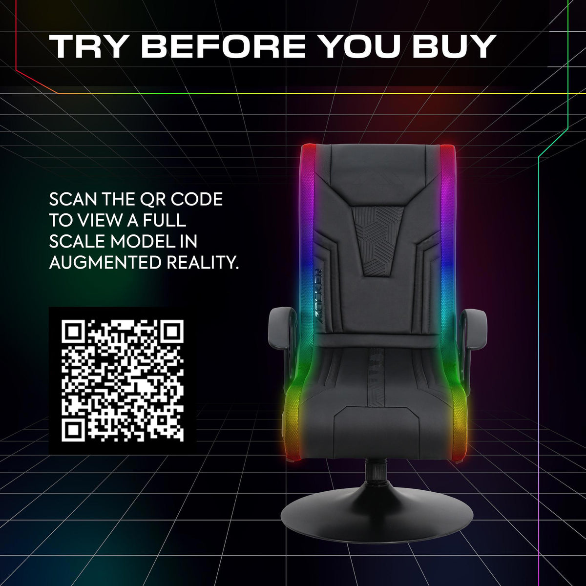 Veleno 2.1 Audio Gaming Console Chair - App Controlled LED - Black