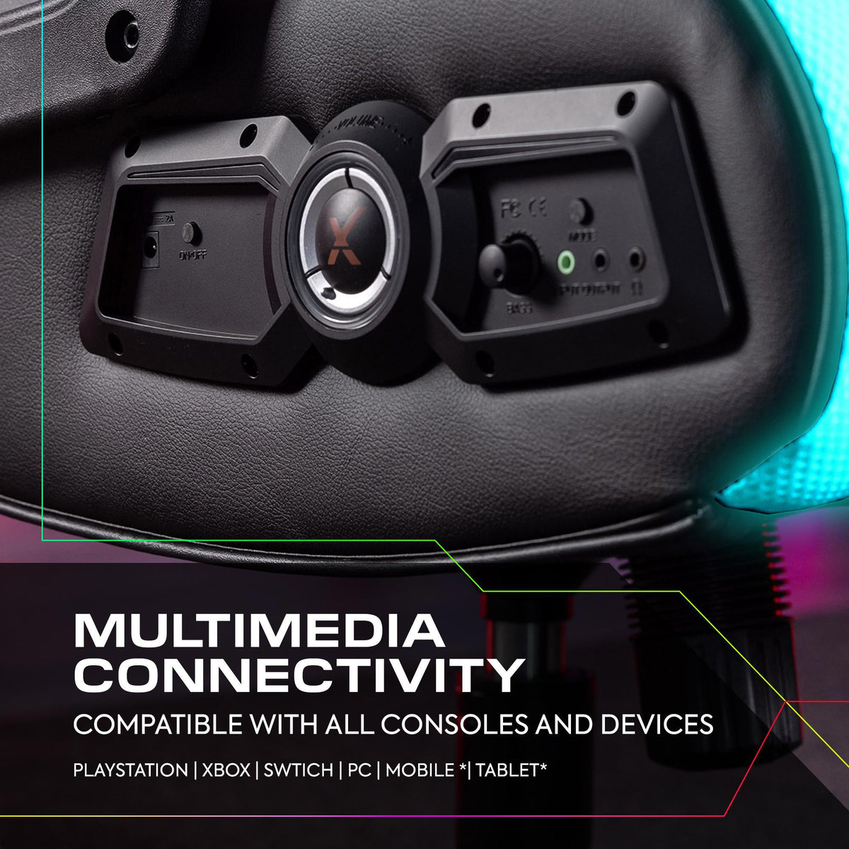 Veleno 2.1 Audio Gaming Console Chair - App Controlled LED - Black