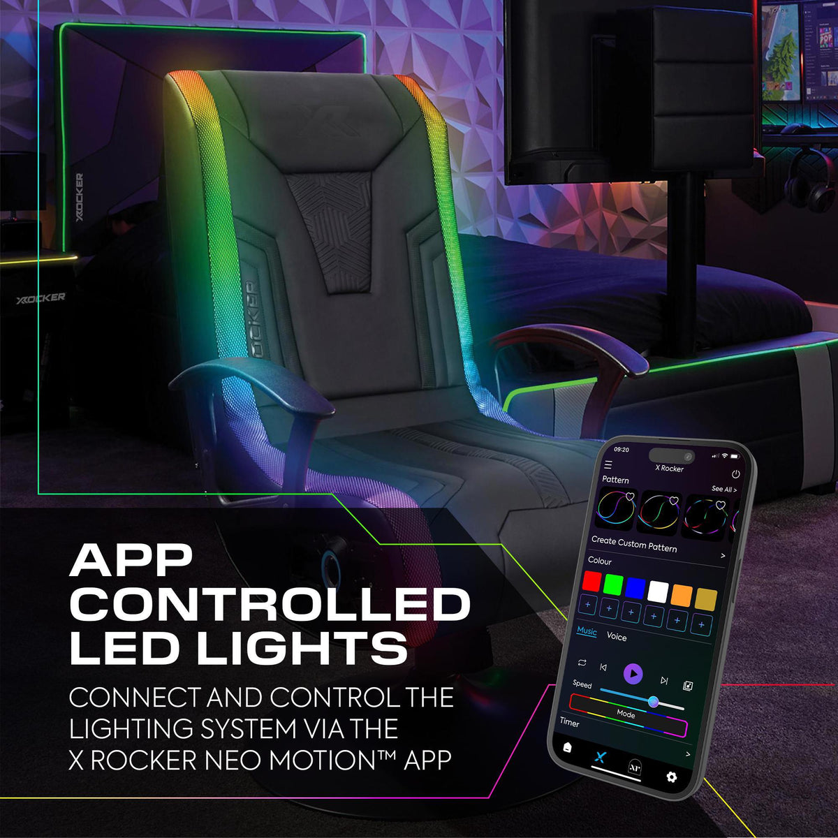 Veleno 2.1 Audio Gaming Console Chair - App Controlled LED - Black