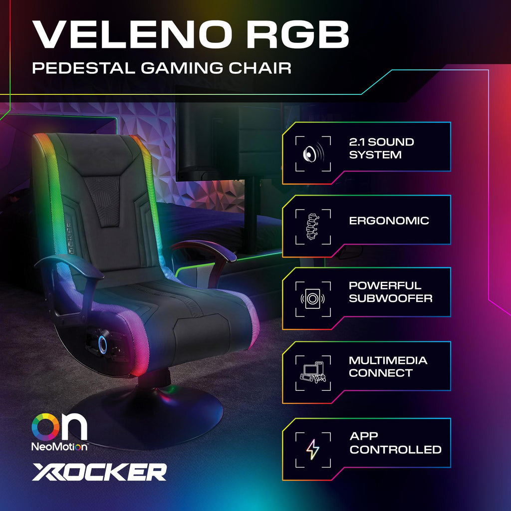 Veleno 2.1 Audio Gaming Console Chair - App Controlled LED - Black